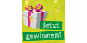 Das Bild zeigt ein Geschenk und den Schriftzug "Jetzt gewinnen!".