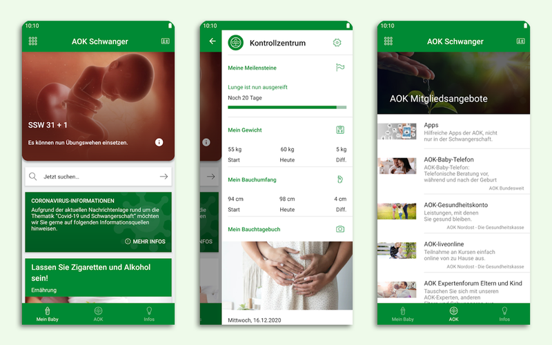 Die AOK Schwanger App hilft werdenen Müttern in der Schwangerschaft durch Meilensteine und hilfreiche Tipps.