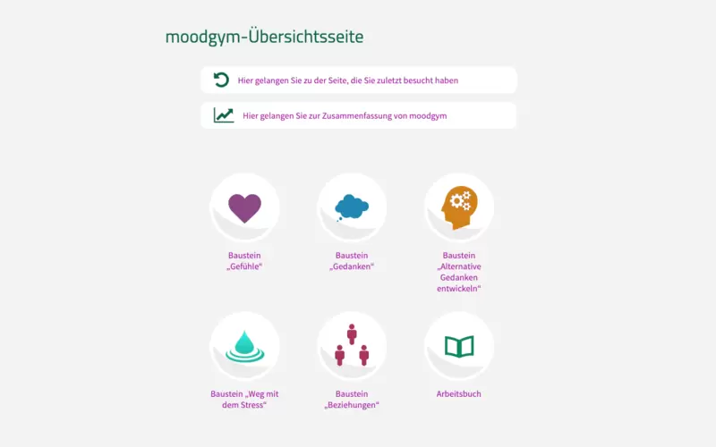 Die Übersichtsseite des Online-Programms moodgym.