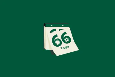 Illustration eines Abreißkalenders vor dunkelgrünem Grund. Das oberste Blatt, auf dem „66 Tage“ steht, fällt gerade ab.