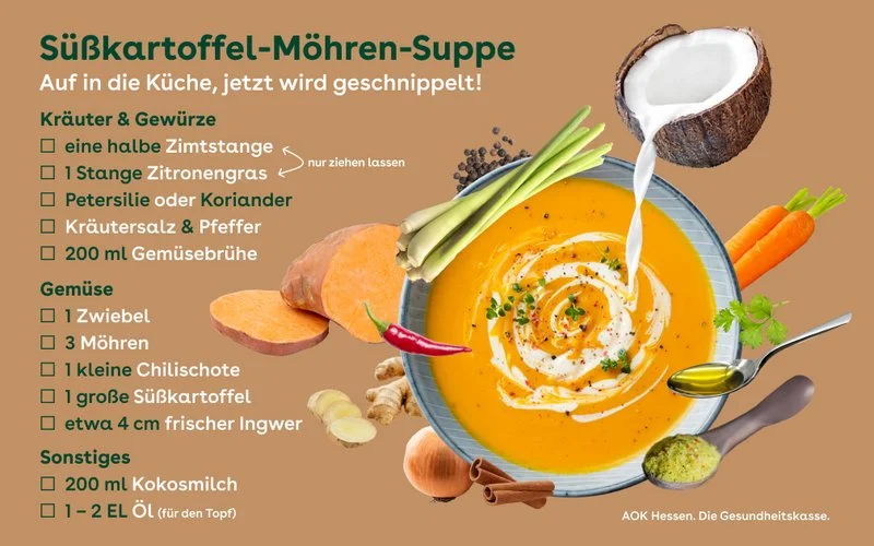 Zutaten für Süßkartoffel-Möhren-Suppe