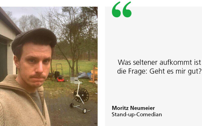 Selfie von Moritz Neumeier im Garten. Die Arbeit fällt ihm wegen seiner Anpassungsstörung sichtlich schwer.