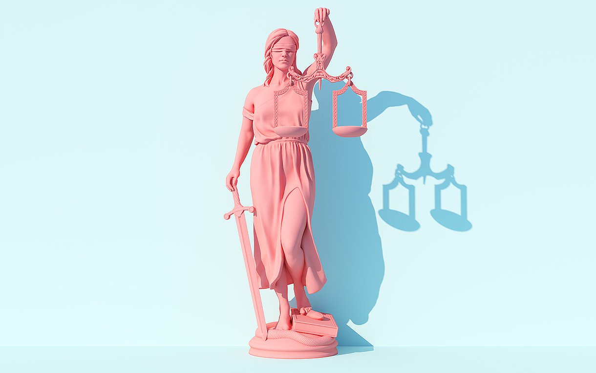 Illustration der Justitia mit Waage