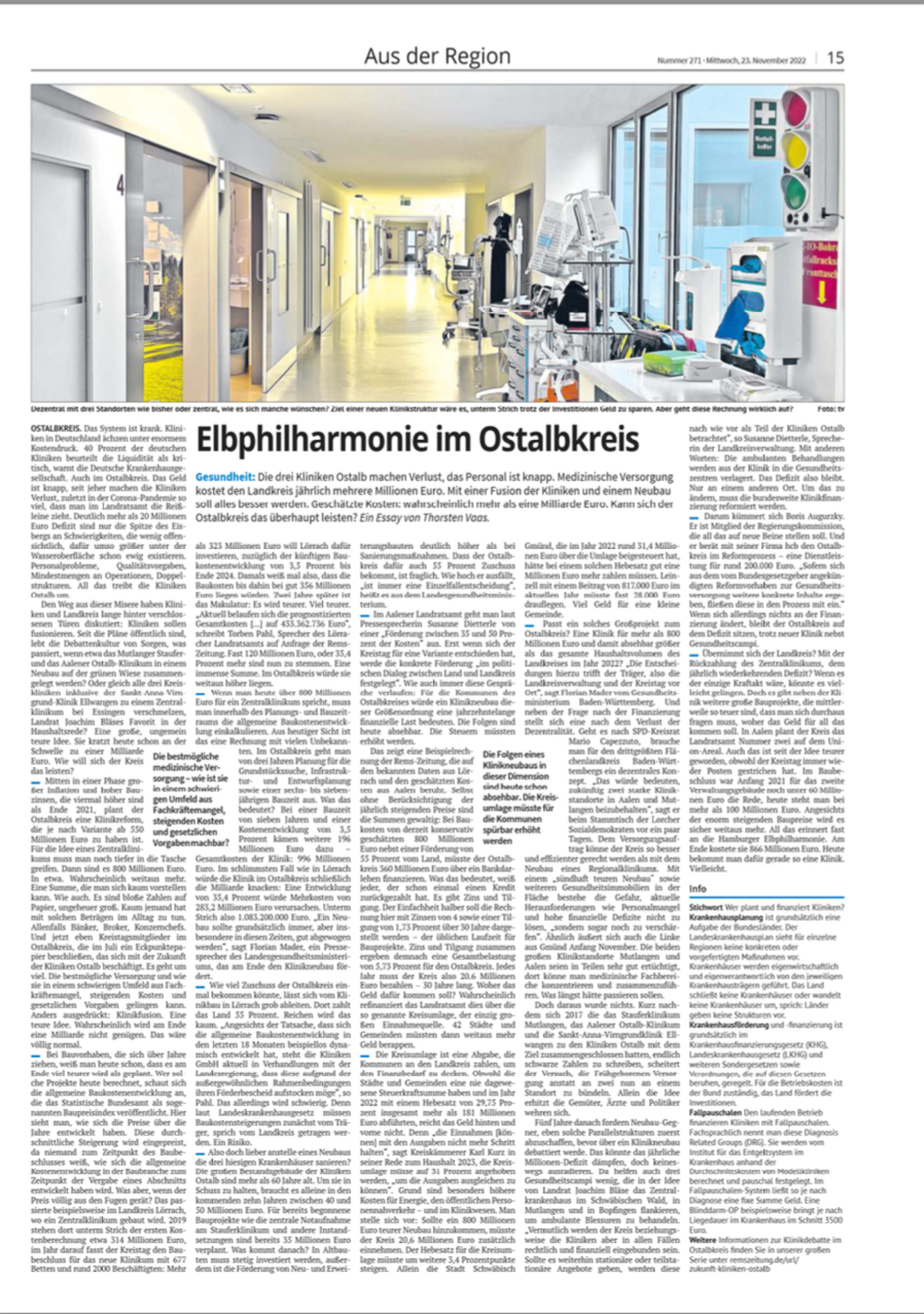 Screenshot zeigt den Zweitplatzierten Beitrag von Thorsten Vaas mit dem Titel „Elbphilharmonie im Ostalbkreis“, erschienen in der Rems-Zeitung.