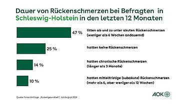 Dauer der Rückenschmerzen Die Grafik zeigt, wie lange Betroffene in Schleswig-Holstein unter Rückenschmerzen leiden.