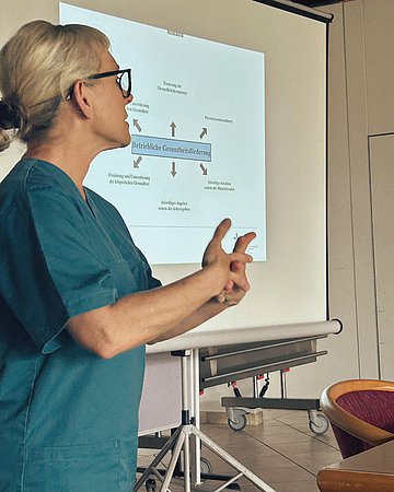 Foto: Frau im Seminarraum.