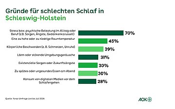 Ein Balkendiagramm zeigt die Gr&uuml;nde f&uuml;r schlechten Schlaf bei den Menschen in Schleswig-Holstein