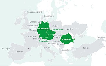 Auf einer Europakarte ist eine Auswahl an Ländern hervorgehoben, die bei einer Umfrage zum Thema Digital Health der WHO Europe teilgenommen haben.