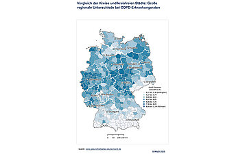 Karte zeigt die unterschiedlichen COPD-Erkrankungsraten in Kreisen und kreisfreien St&auml;dten.