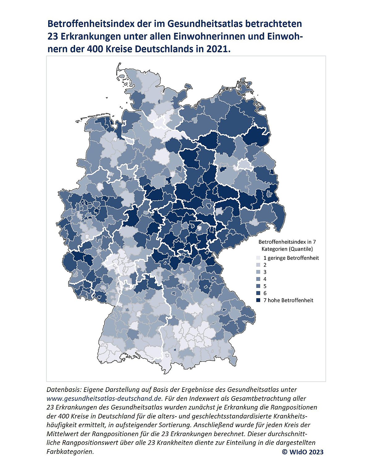 Grafik: Karte des Betroffenheitsindex von 23 Erkrankungen deutschlandweit