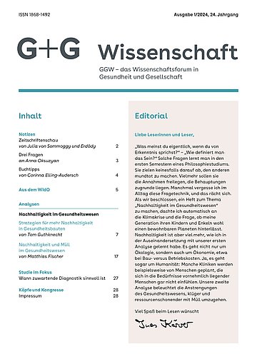 Foto: Titel der G+G-Wissenschaft 1_24 zum Thema: Nachhaltigkeit im Gesundheitswesen