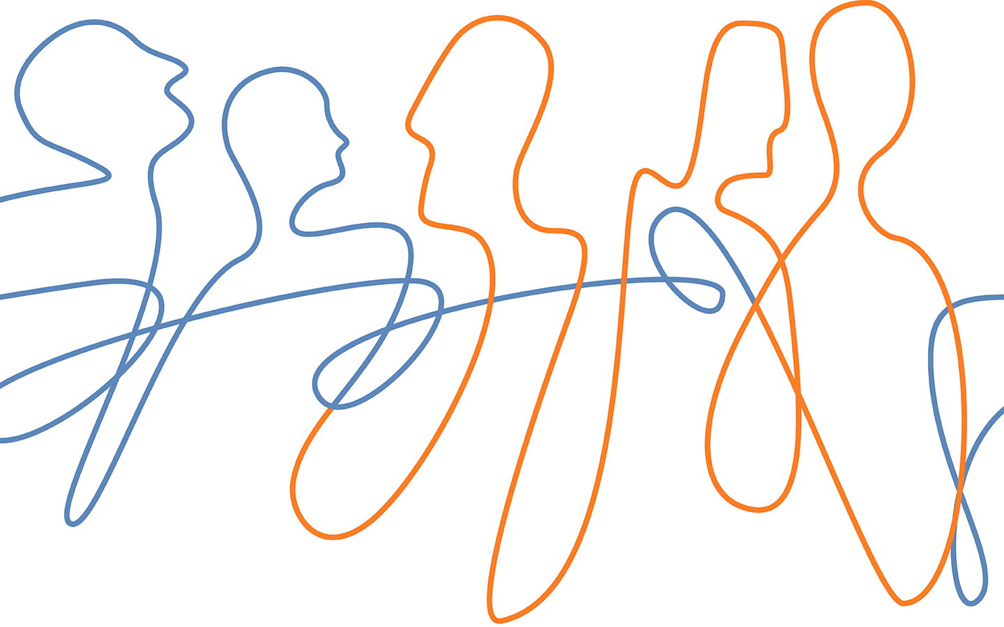 Berliner Gesundheitspreis Illustration aus blau und organe farbenen Strichen gezeichnete Figuren