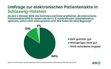Nutzung ePA in Schleswig-Holstein Ein Tortendiagramm zeigt die prozentuale Verteilung der Antworten der forsa-Umfrage zur Nutzung der ePA.