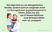 Grüne Bildkachel mit dem Foto eines Arztes mittleren Alters, der ein kleines Mädchen auf dem Arm hält. Daneben steht Text.