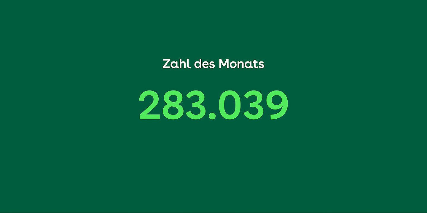 Illustration: Hellgrüne Zahl (283.039) auf dunkelgrünem Grund unter dem weißen Schriftzug "Zahl des Monats"