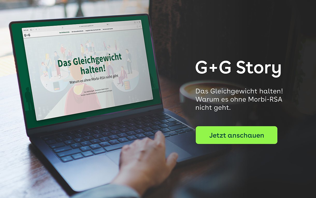 Grafik auf dem ein Laptop mit einem Screenshot von der G+G Story Morbi RSA zu sehen ist