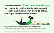 Illustration: Ein Teenager liegt auf dem Boden in ein Smartphone schauend, daneben stehen Pommes, burger und Co.