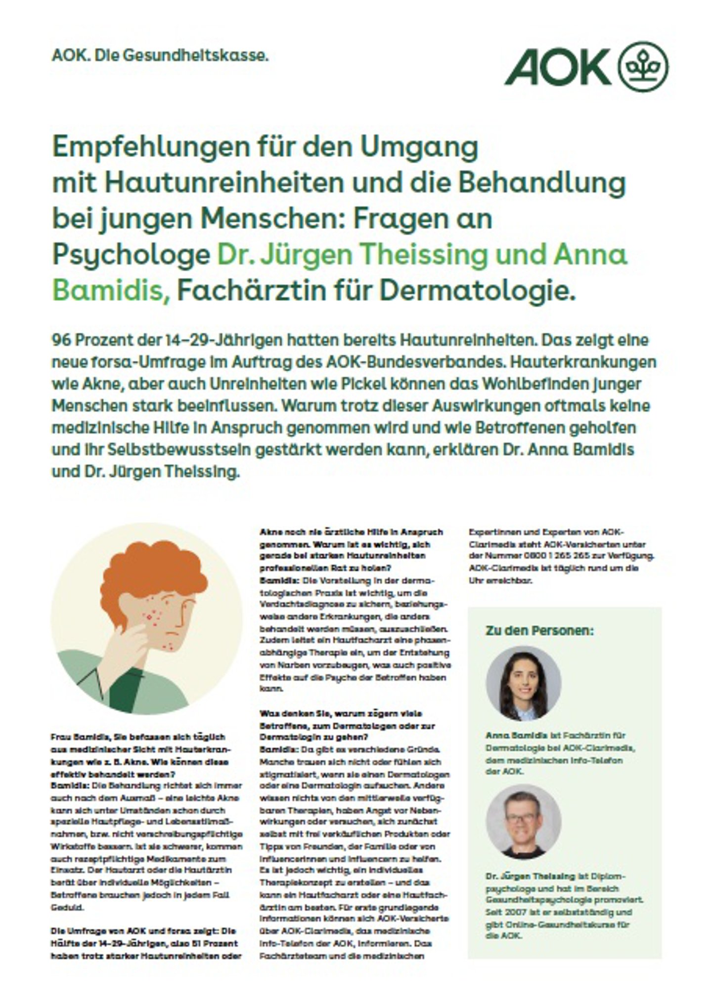 Das Titelbild zeigt neben einem dreispaltigem Text einen grünen Infokasten und die Illustration eines Jugendlichen.