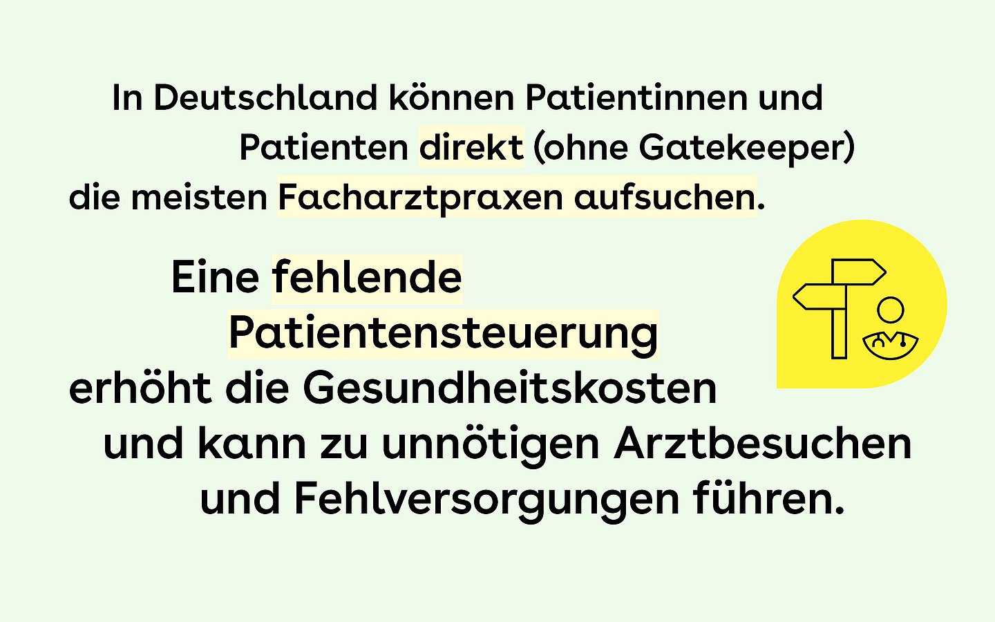Text zu Patientensteuerung, rechts mittig ist ein Icon mit Wegweiser und Arztsymbol zu sehen. 