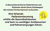Text zu Patientensteuerung, rechts mittig ist ein Icon mit Wegweiser und Arztsymbol zu sehen. 