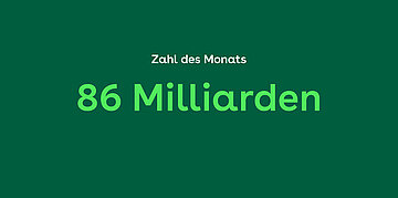 Illustration: Hellgr&uuml;ne Zahl (86 Milliarden) auf dunkelgr&uuml;nem Grund unter dem wei&szlig;en Schriftzug "Zahl des Monats"