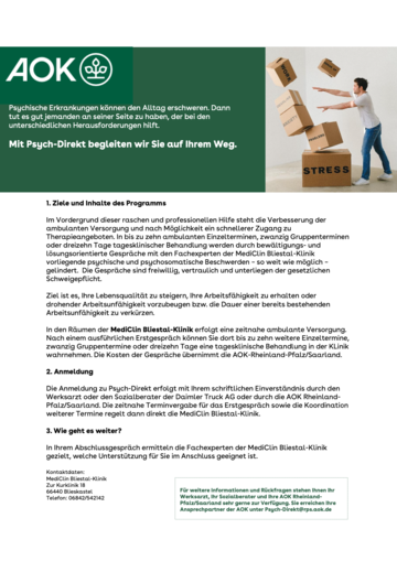 Flyer Psych-Direct MediClin Bliestal-Klinik