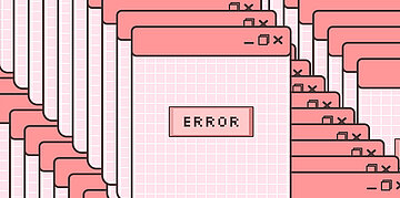 Illustration mit zahlreichen &uuml;berlappenden rosafarbenen Computerfenstern. In der Mitte erscheint ein kleines Dialogfeld mit der Aufschrift &bdquo;ERROR&ldquo;.