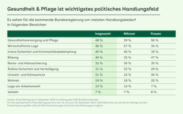 Tabelle zeigt, welche Politikbereiche für die Befragten am wichtigsten sind.
