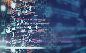 Foto: Interface eines Computers mit digitalen Symbolen