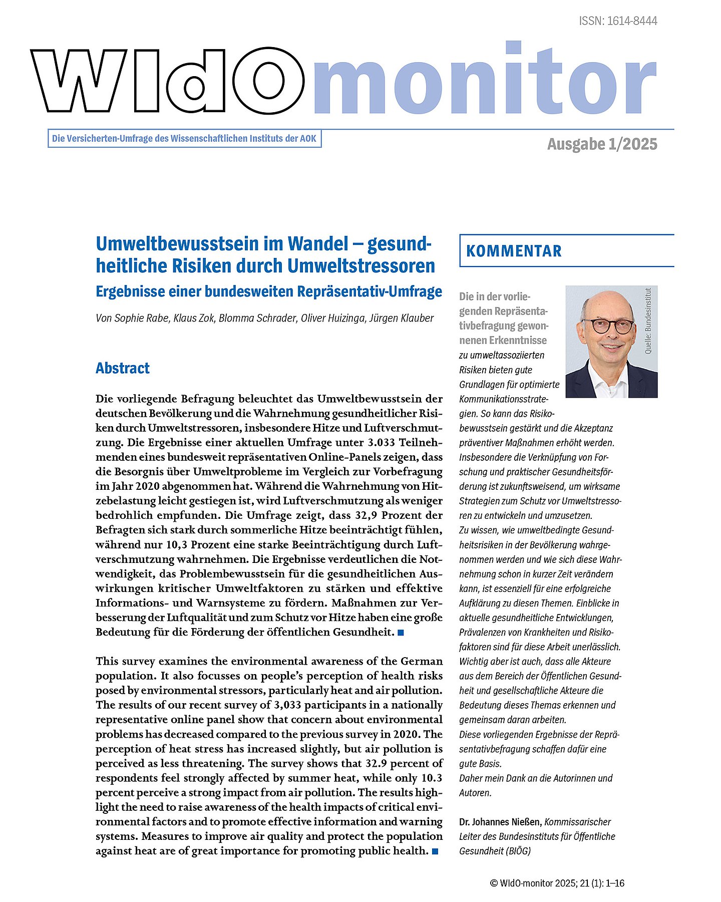 Foto: Abbildung Cover WIdO-Monitor, Ausgabe 1/2025