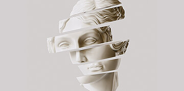 Foto: Statue eines Kopfes einer Frau &ndash; verfremdet, so dass er zerschnitten wirkt.