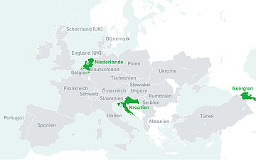 Auf einer Europakarte ist eine Auswahl an L&auml;ndern hervorgehoben, die bei einer Umfrage zum Thema Digital Health der WHO Europe teilgenommen haben.