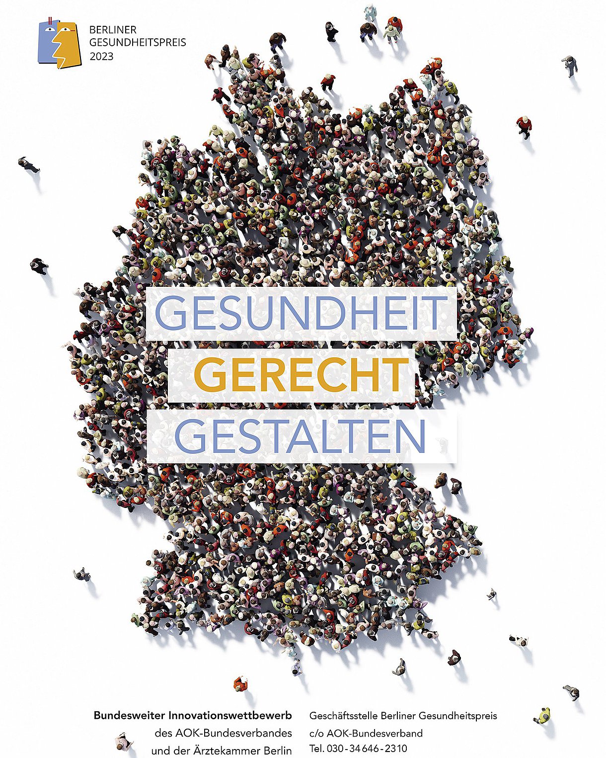 Plakat zum Berliner Gesundheitspreis 2023: Gesundheit gerecht gestalten