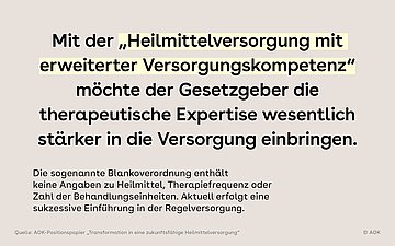 Die sogenannte Blanko-Verordnung, die dem Heilmittelerbringer mehr Entscheidungsbefugnisse überlässt, wird sukzessive eingeführt. 