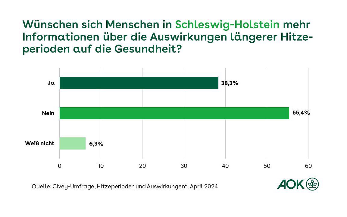 Die Grafik zeigt, ob sich Menschen in Schleswig-Holstein mehr Informationen über die Auswirkungen längerer Hitzeperioden auf die Gesundheit wünschen.