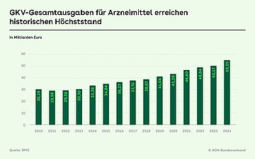 Die Grafik zeigt als Balkendiagramm die Entwicklung der Arzneikosten.e 