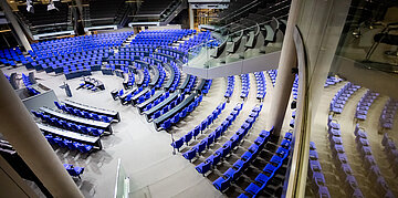 Foto: Plenarsaal des Bundestags von oben.
