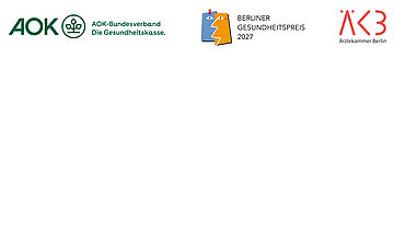 Logomontage Berliner Gesundheitspreis 2027 mit Logos vom AOK-Bundesverband, des Berliner Gesundheitspreises 2027 und der &Auml;rtzekammer.