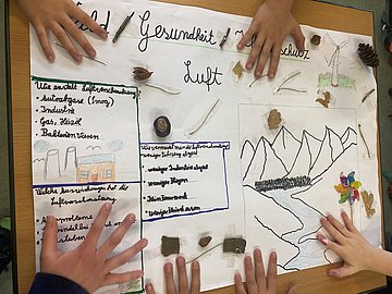 Wettbewerbsplakat Kinderhände vor einem Wettbewerbsplakat
