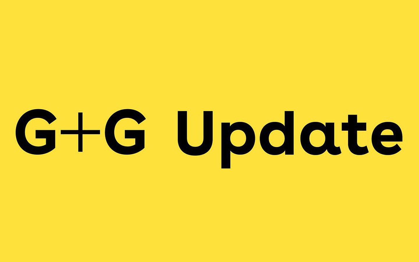 Schriftzug G+G Update auf gelbem Hintergrund