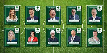 Foto: Carola Reimann, Karl Lauterbach, Andreas Philippi, Andrew Ullmann, Tino Sorge, Kirsten Kappert-Gonther, Kathrin Vogler, Heike Baehrens, Karl-Josef Laumann, Judith Gerlach – mit ihren Porträtbilder auf sogenannten Panini-Bilder für die Fußball-EM 2024.