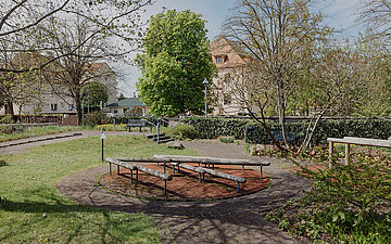 Fotogel&auml;nde: Au&szlig;engel&auml;nde der Klinik mit &Uuml;bungsparcours. 