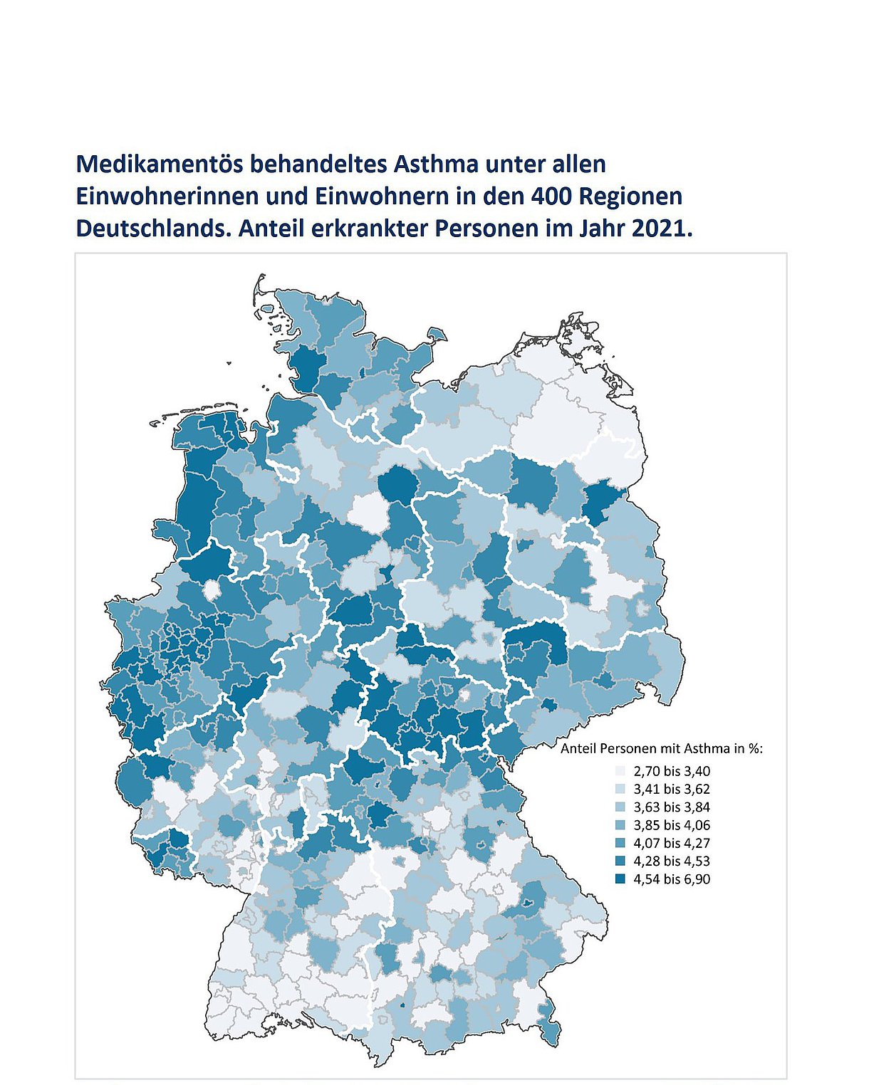 Karte der Asthmahäufigkeit in Deutschland