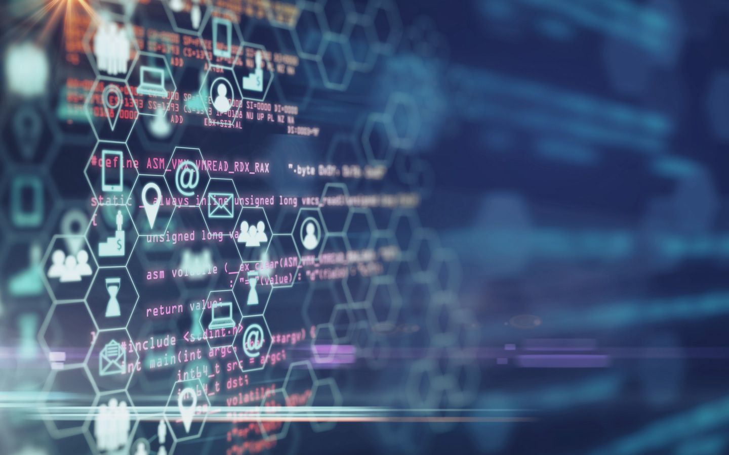 Foto: Interface eines Computers mit digitalen Symbolen